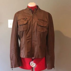 Bagatelle Brown 100% Leather Moto Jacket - XL